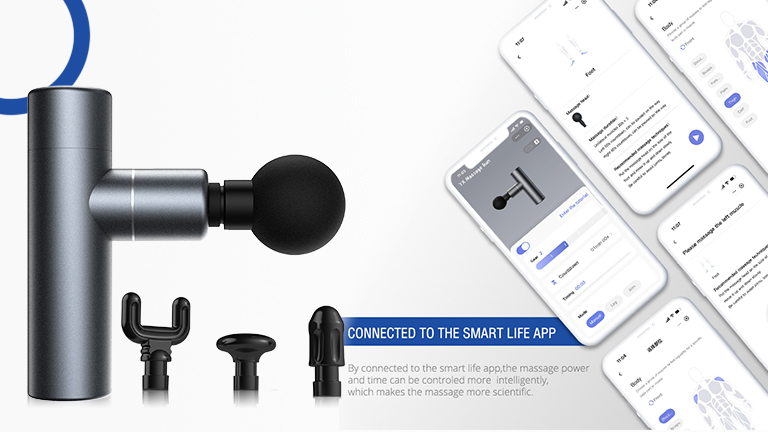 Smart mini percussion massage gun connected to the tuya app